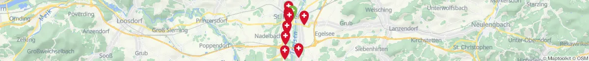 Kartenansicht für Apotheken-Notdienste in der Nähe von Zentrum Süd (Sankt Pölten (Stadt), Niederösterreich)